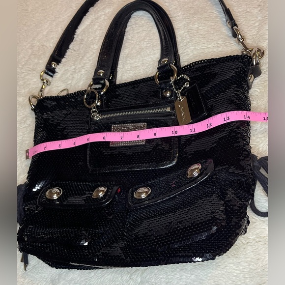 COACH Rare BLACK Sequin POPPY SPOTLIGHT Tote Shoulder Handbag #13821 - Picture 4 of 16